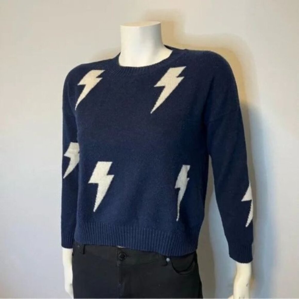 Rails Presley Wool and Cashmere Navy White Lightning Bolt Sweater XS